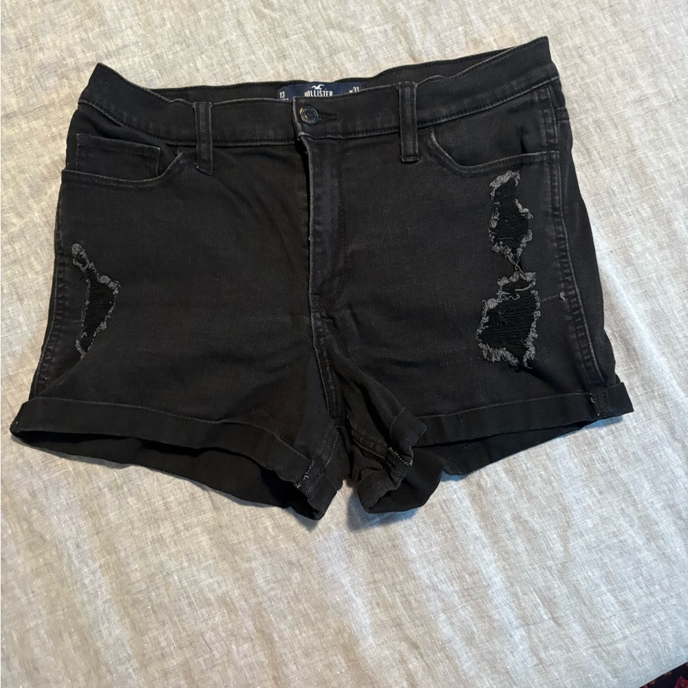 Hollister High-Rise Black Distressed Denim Shorts